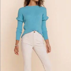 Franchesca’s Light Blue Chris Flounced Ribbed Sweater